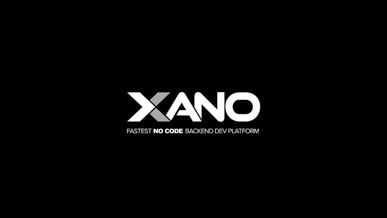 Xano logo in white and gray on a black background with the tagline Fastest No Code Backend Dev Platform
