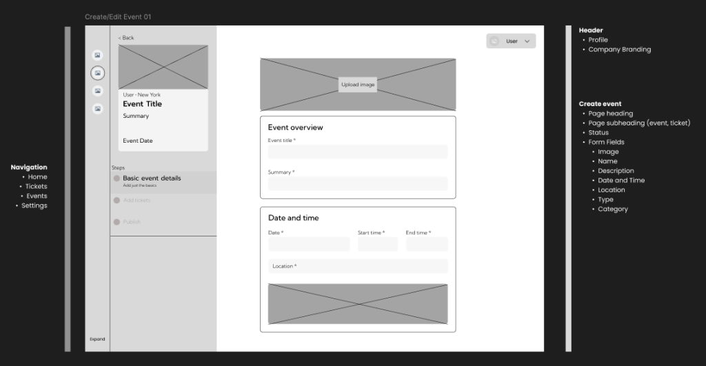 create event wireframe