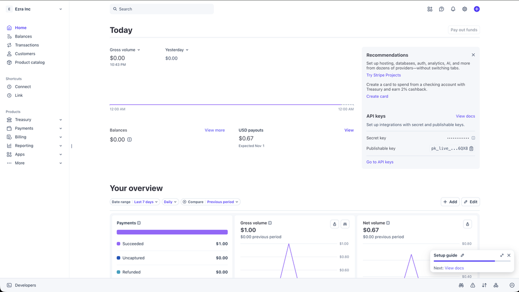 Stripe dashboard showing a transaction